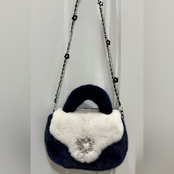 Colorblock Handmade Luxury Real Mink Fur Top Handle Bag/Shoulder Bag/Crossbody - Picture 3 of 16